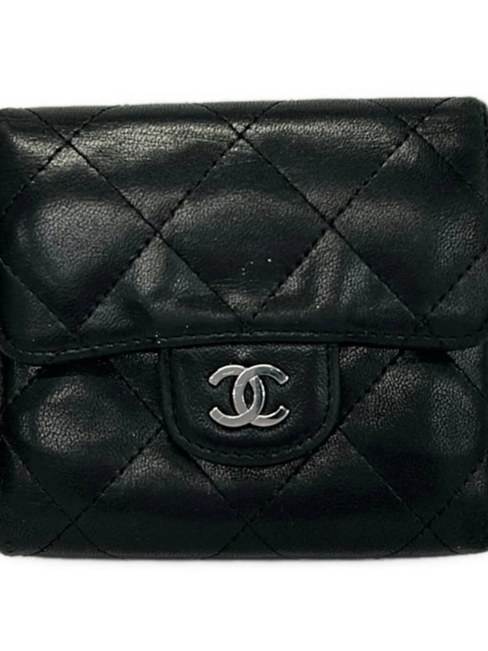 CHANEL Matelasse Black Lambskin Double-hook Wallet